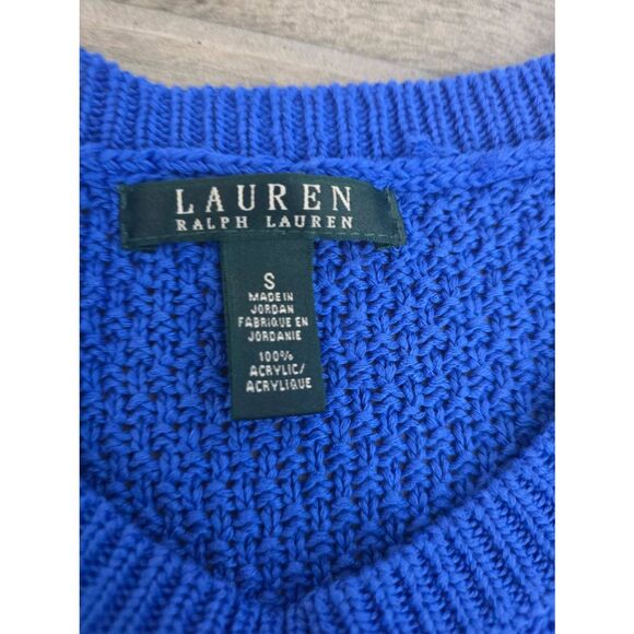 Women's‎ Lauren Ralph Lauren Open Knit Blue Sweater Size Small - Picture 5 of 6